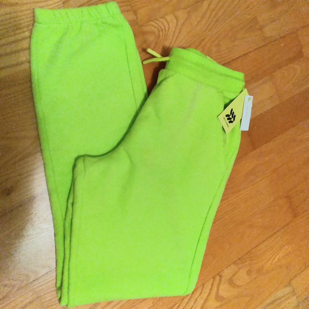 NWT Neon Green All In Motion Kids Chunky Fleece Jogger Pants XL 14